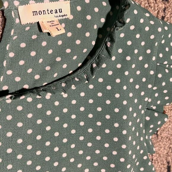 Monteau Green Polka Dot Blouse Size L - Picture 3 of 7